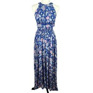 Anthropologie Abel The Label Boho Floral Halter Maxi Dress Small Blue Pink
